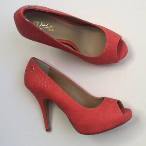 Thalia Sodi coral peep toe heels